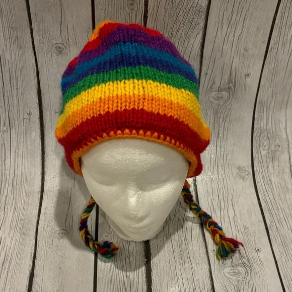 Colorful Striped wool hat unisex fleece lined made in Nepal - Picture 5 of 5